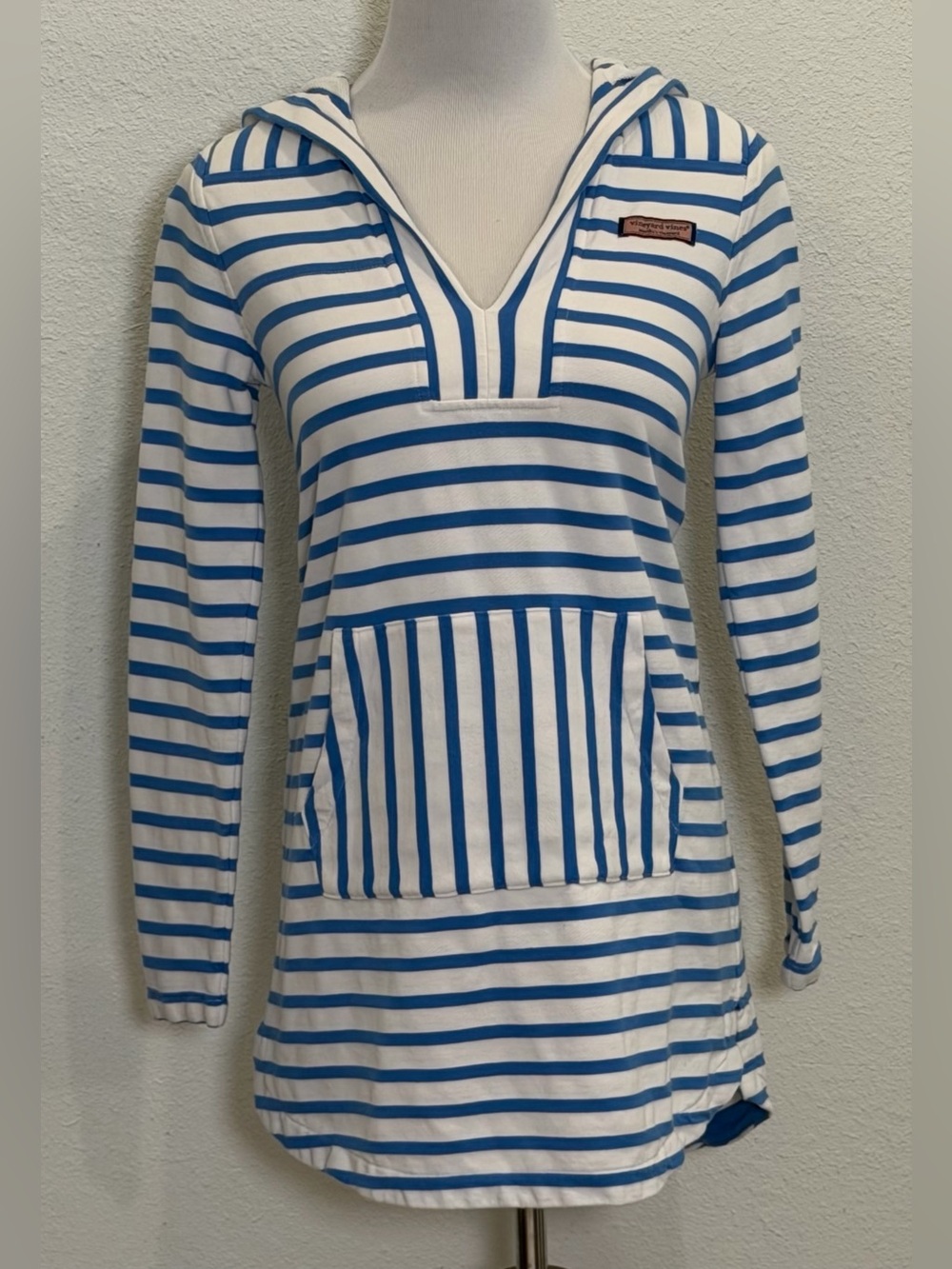 Vineyard Vines Hooded Beach Pool Striped Shep Cover Up Womens XS Blue White Swim - Picture 2 of 9